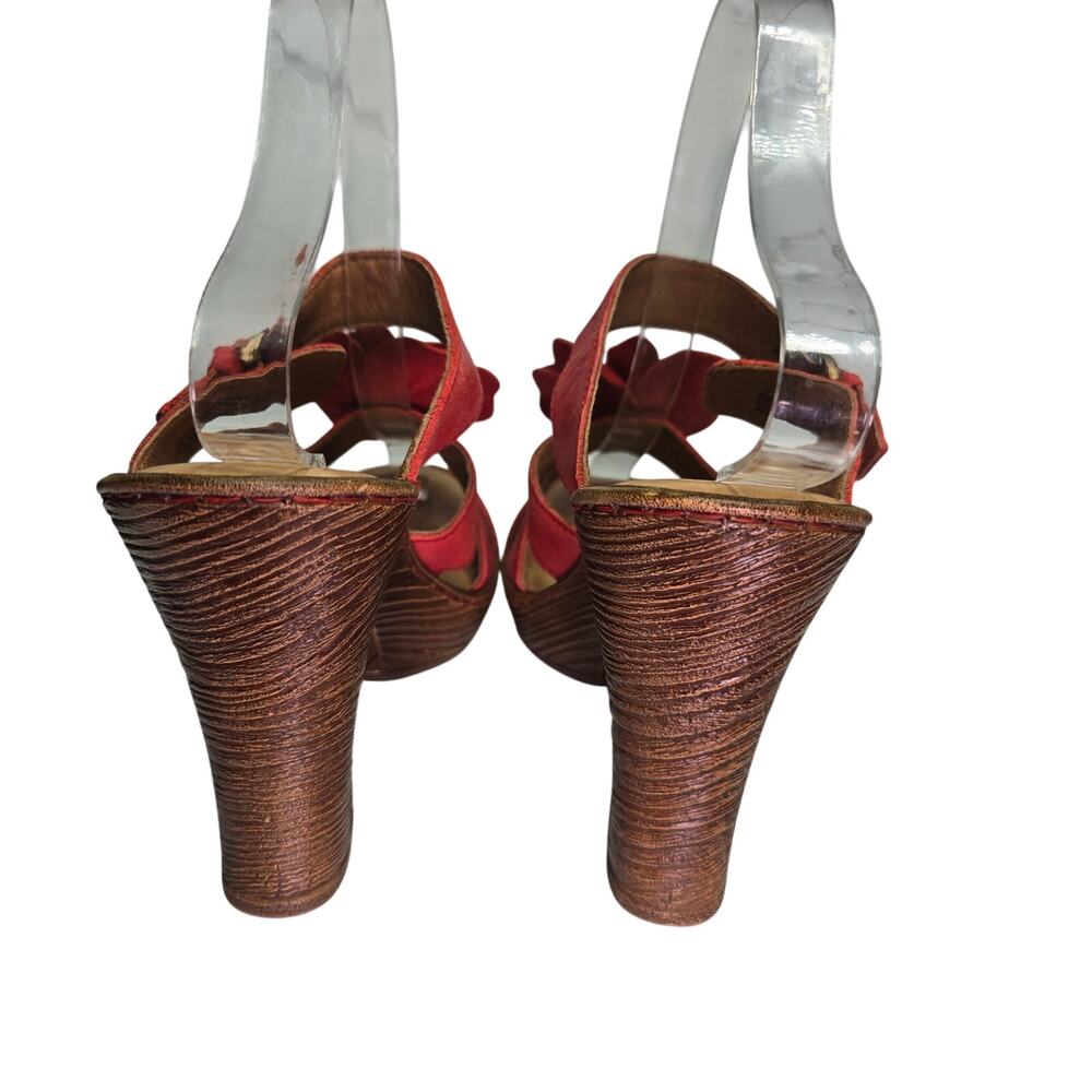 New Born Womens Y2K Red Leather Strappy Flower Platform Heels Sandals 10 - Picture 6 of 10